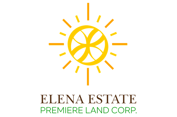 Elena Estate Premiere Land Corporation logo. A modern and elegant design featuring the company name in bold typography, complemented by a stylized icon representing real estate and property development.